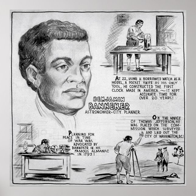 Poster Benjamin Banneker Retrait Inventor Negro Americano (Frente)