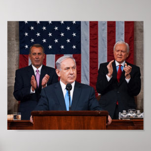 Póster Benjamin (Bibi) Netanyahu fala antes do Congresso