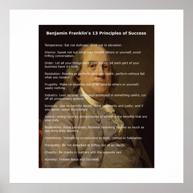 Poster Benjamin Franklin 13 Princípios do Sucesso (Frente)