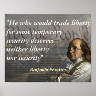 Poster Benjamin Franklin Citação sobre Liberdade