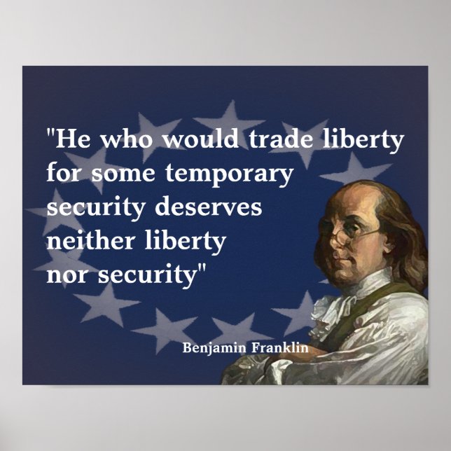 Poster Benjamin Franklin Cote sobre a Liberdade (Frente)