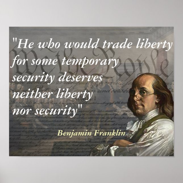 Poster Benjamin Franklin Cote sobre a Liberdade (Frente)
