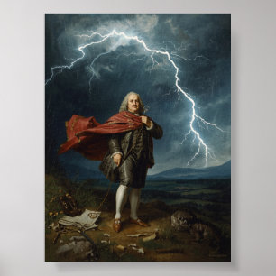 Poster Benjamin Franklin e experiência de raios 1752