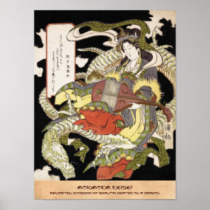 Poster Benzaiten (deusa da beleza) assentado em um dragã