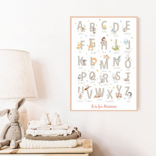 Poster Berçário ABC Animal Alfabeto Aquarela Fofa