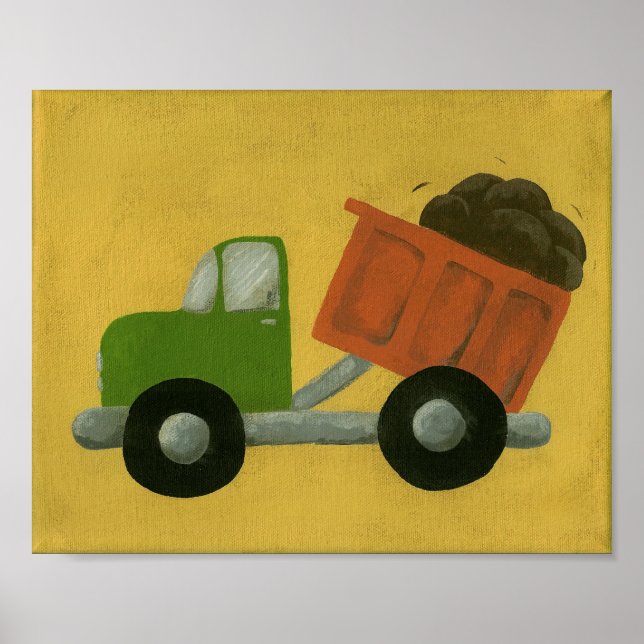 Póster Berçário Arte Caminhão Basculante Construção (Frente)