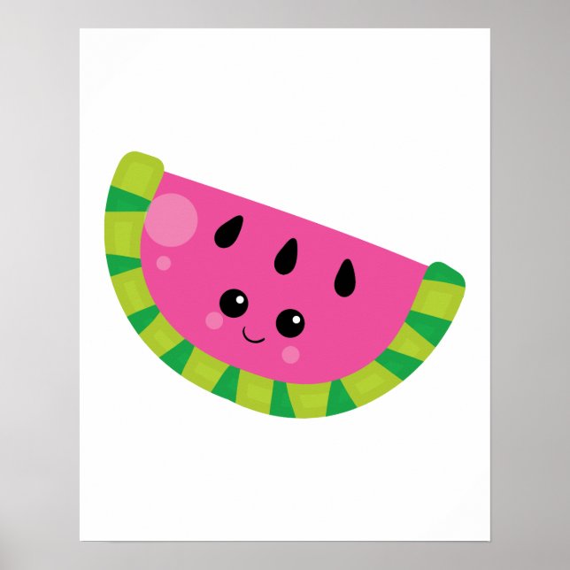 Poster Berçário Bebê Kawaii Moderno Melancia Fruta de Ver (Frente)