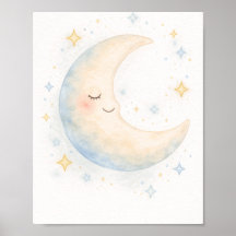 Berçário caprichoso com lua e estrelas em aquarela