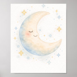 Poster Berçário caprichoso com lua e estrelas em aquarela