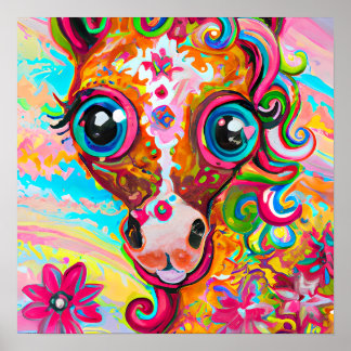 Poster Berçário Colorido de Cavalo Bebê Arte Caprichosa d