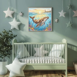Poster Berçário da Mamãe Baleia e do Filhote
