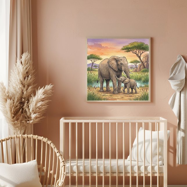 Poster Berçário da Mamãe Elefante e Bebe (Criador carregado)