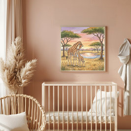 Poster Berçário da Mamãe Girafa e Bebe