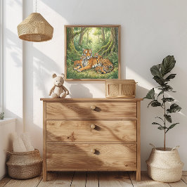 Poster Berçário da Mamãe Tigre e Filhotes