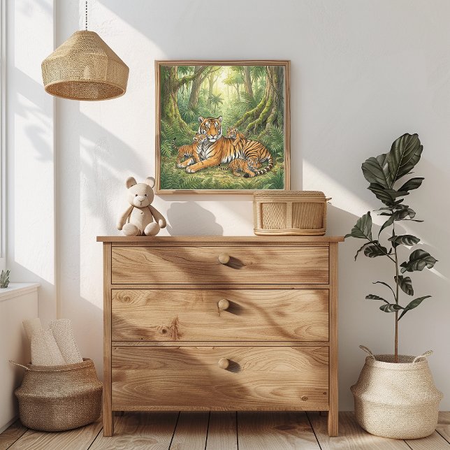 Poster Berçário da Mamãe Tigre e Filhotes (Criador carregado)