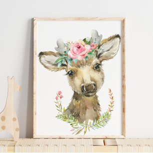 Poster Berçário de Animais da Floresta de Cervos Bebê   A
