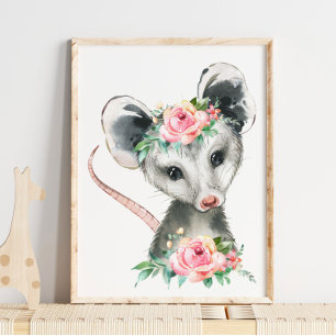 Poster Berçário de Animais da Floresta Possum Bebê Impr
