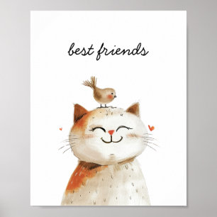 Poster Berçário de Aquarela dos Melhores Amigos de Gato e