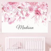Berçário de Bebê com Floral Rosa em Aquarela Vinta