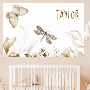 Poster Berçário de Bebê Floral Sépia Vintage Aquarela