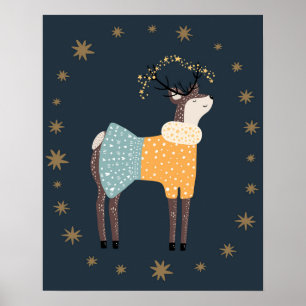 Poster Berçário de cervo e estrelas scandi moderno