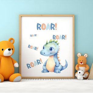Poster Berçário de Dinossauro em Aquarela Fofa