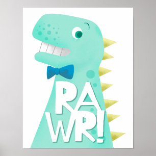 Poster Berçário de Dinossauro RAWR Quarto de Crianças