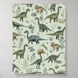 Poster Berçário de Dinossauros | Arte de Parede Verde | I