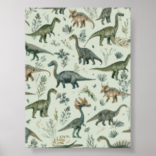 Poster Berçário de Dinossauros Arte de Parede Verde I