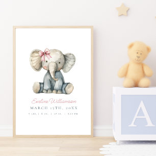 Poster Berçário de Elefante Bebê Azul Aquarela Personaliz