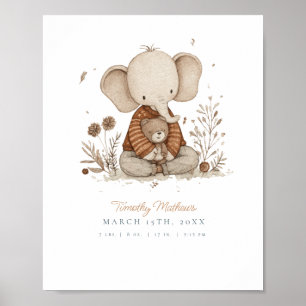 Poster Berçário de Elefante com Aquarela Personalizável