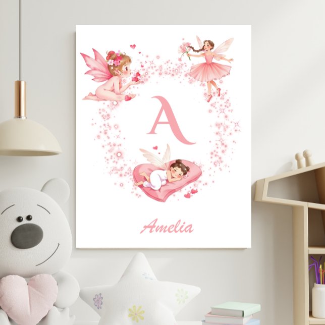Poster Berçário de Fada Floral Rosa Personalizado (Criador carregado)