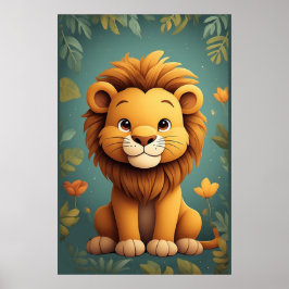 Poster Berçário de Leão Fofo Decoração de Berçário de Sel