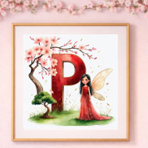 Berçário de Menina Carta P Fada Floral