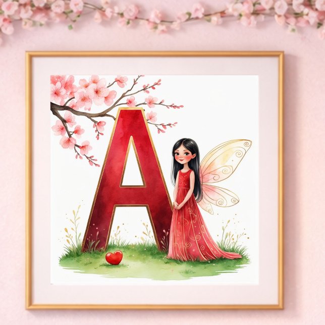 Poster Berçário de Menina Letra A Fada Floral (Criador carregado)