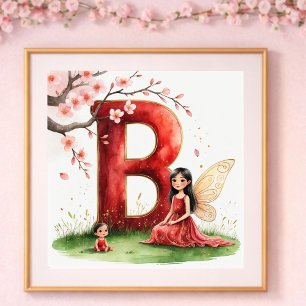 Poster Berçário de Menina Letra B Fada Floral