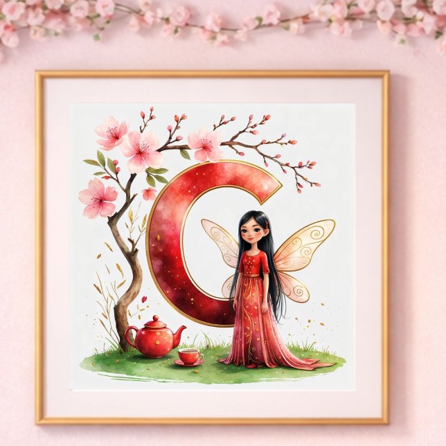Poster Berçário de Menina Letra C Fada Floral (Criador carregado)