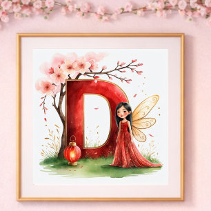 Poster Berçário de Menina Letra D Fada Floral