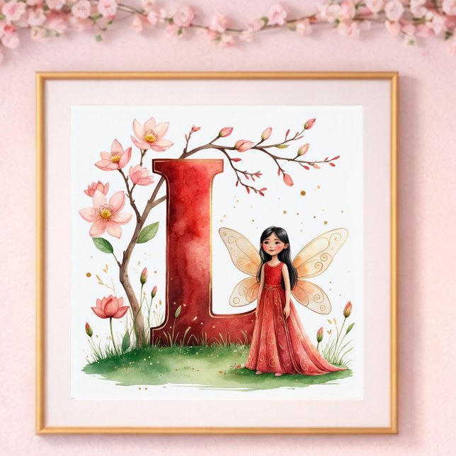 Poster Berçário de Menina Letra L Fada Floral (Criador carregado)
