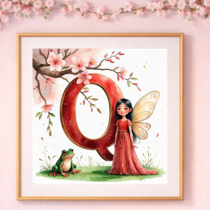 Poster Berçário de Menina Letra Q Fada Floral