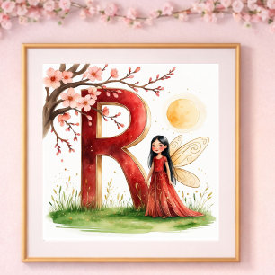 Poster Berçário de Menina Letra R Fada Floral
