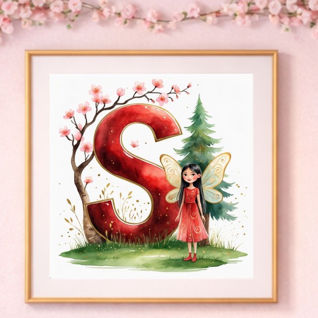 Poster Berçário de Menina Letra S Fada Floral (Criador carregado)