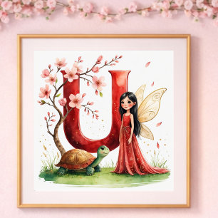 Poster Berçário de Menina Letra U Fada Floral