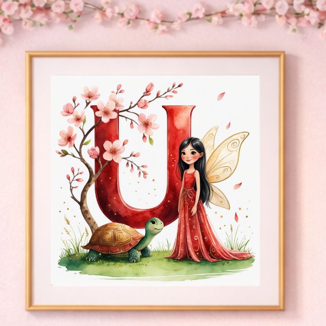 Poster Berçário de Menina Letra U Fada Floral (Criador carregado)