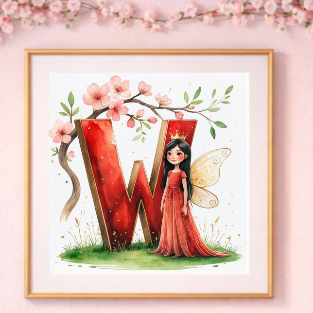 Poster Berçário de Menina Letra W Fada Floral (Criador carregado)
