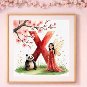 Poster Berçário de Menina Letra X Fada Floral