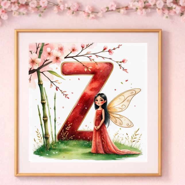 Poster Berçário de Menina Letra Z Fada Floral (Criador carregado)