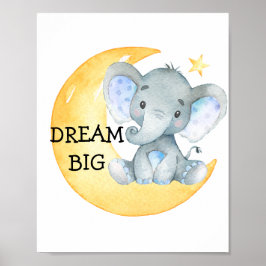 Poster Berçário de Menino Sonho Grande Aquarela Elefante