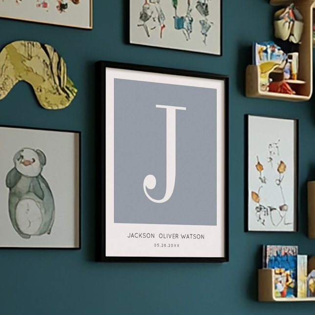 Poster Berçário de Nome de Bebê Minimalista Monograma (Criador carregado)