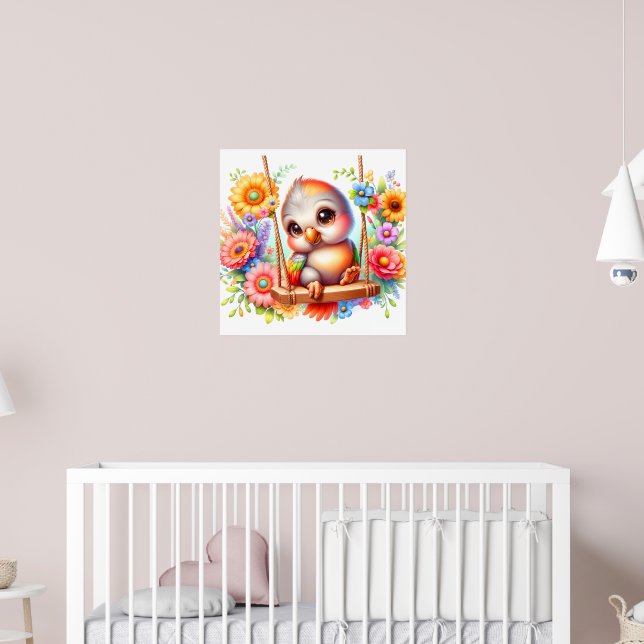 Poster Berçário de rinocerontes de aves bonitas (Berçário 2)